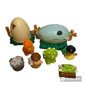 Little People Dinosaur Cave Man Play Set Bundle Fisher Price 2002 Vintage Toy
